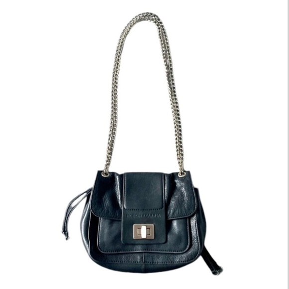 BCBG MAXAZRIA Leather Brown Chain Strap Crossbody And Chain Top Handle - Picture 2 of 8